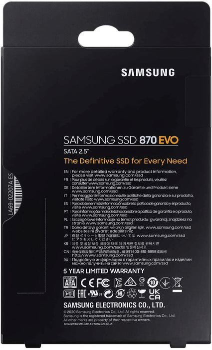 Samsung SSD 870 EVO, 2 TB, Form Factor 2.5”, Intelligent Turbo Write, Magician 6 Software, Black