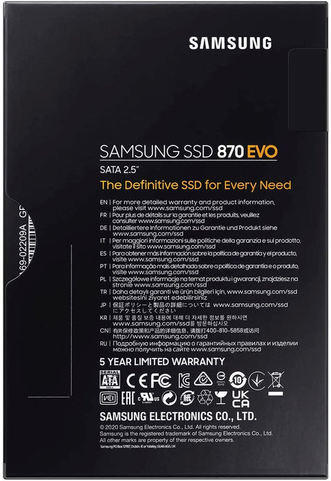 Samsung SSD 870 EVO, 2 TB, Form Factor 2.5”, Intelligent Turbo Write, Magician 6 Software, Black