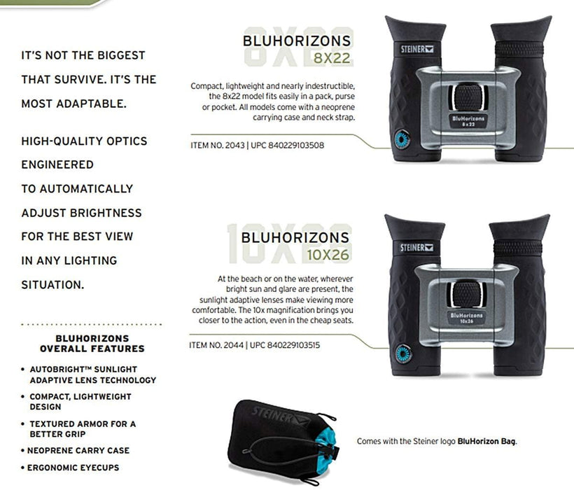 Steiner Bluhorizons 10X26 Binoculars - Sun Protection for the Eyes, Compact, Lightweight Design - Perfect for the Beach, at Sea and for Outdoor Activities