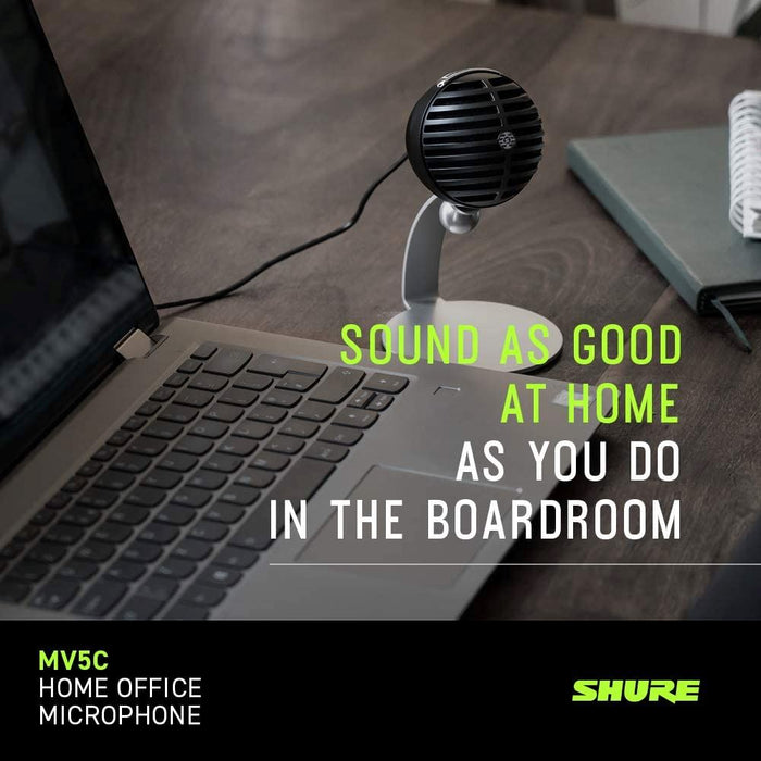 Shure MV5C Home Office Microphone, USB Conferencing Microphone for Mac & PC, Crystal Clear Voice & Call, Durable & Portable Design, Quick & Easy Setup, Works with Team, Zoom & Others - Black