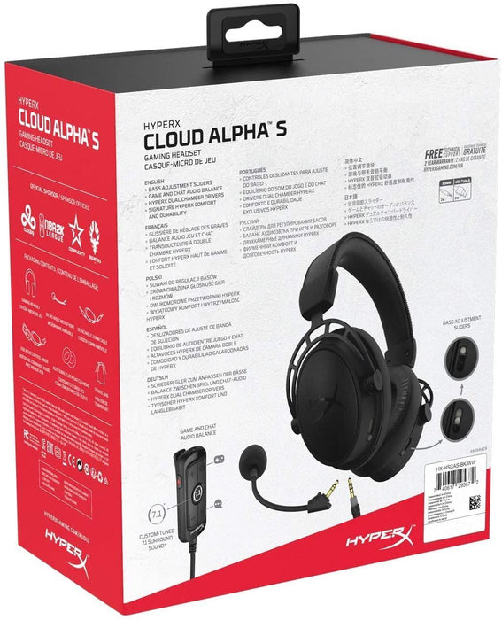 Hyperx Cloud Alpha S - PC Gaming Headset, 7.1 Surround Sound, Adjustable Bass, Dual Chamber Drivers, Breathable Leatherette, Memory Foam, and Noise Cancelling Microphone - Blackout (HX-HSCAS-BK/WW)