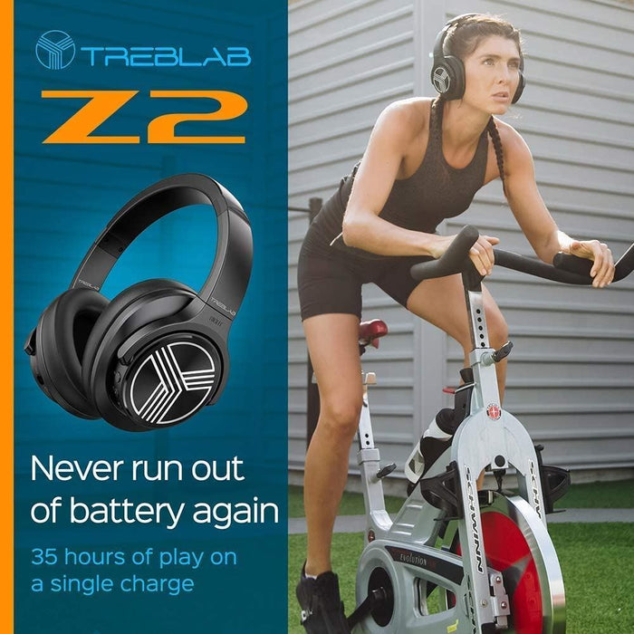 TREBLAB Z2 - Ultra Premium over Ear Wireless Headphones - Hyperhd Sound, High-End Bluetooth Stereo Aptx, Active Noise Cancelling ANC Microphone, 35H Battery, Best Sports Gym Workout Travel Auriculares