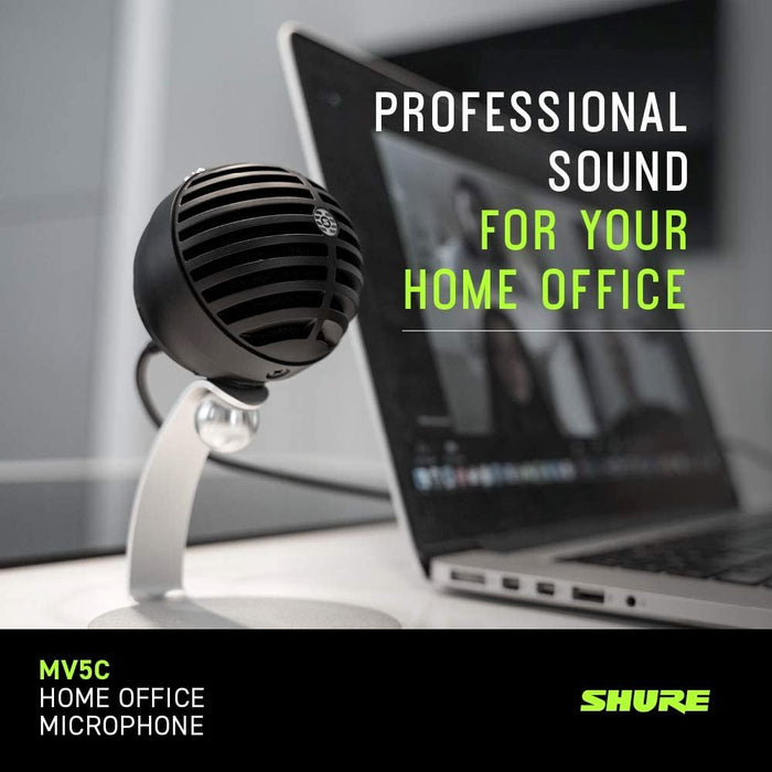 Shure MV5C Home Office Microphone, USB Conferencing Microphone for Mac & PC, Crystal Clear Voice & Call, Durable & Portable Design, Quick & Easy Setup, Works with Team, Zoom & Others - Black