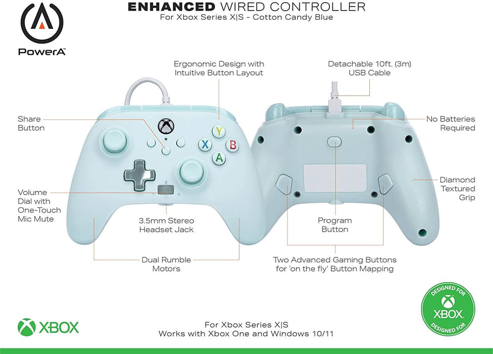 Powera Enhanced Wired Controller for Xbox Series X|S - Cotton Candy Blue