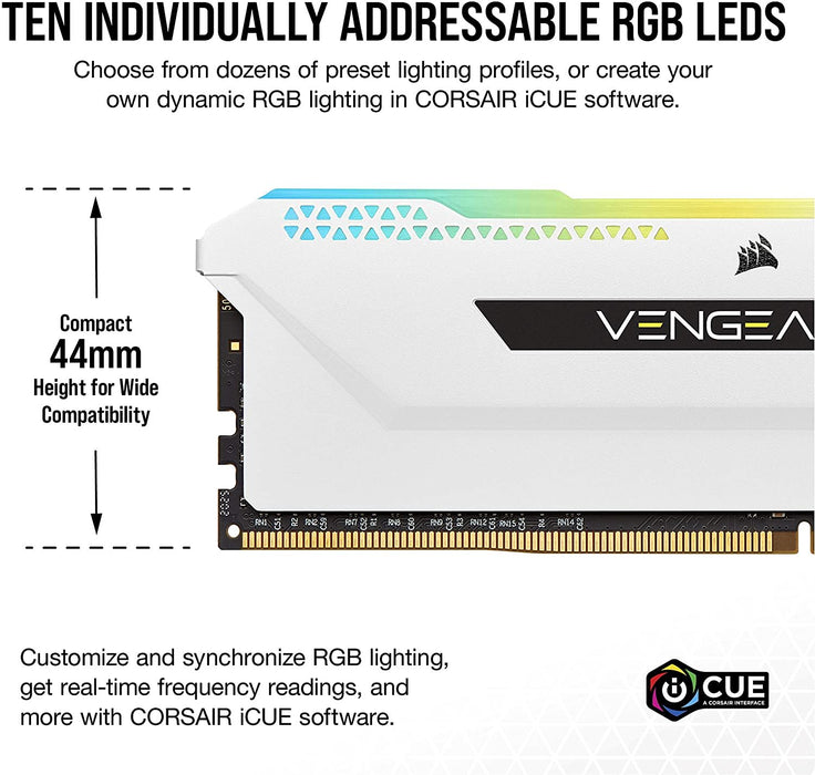 Corsair Vengeance RGB PRO SL 32GB (2X16Gb) DDR4 3600Mhz C18, Illuminated Desktop Memory Kit (10 Individually Addressable RGB Leds, Wide Compatibility, Optimised for Bandwidth & Response Times) White