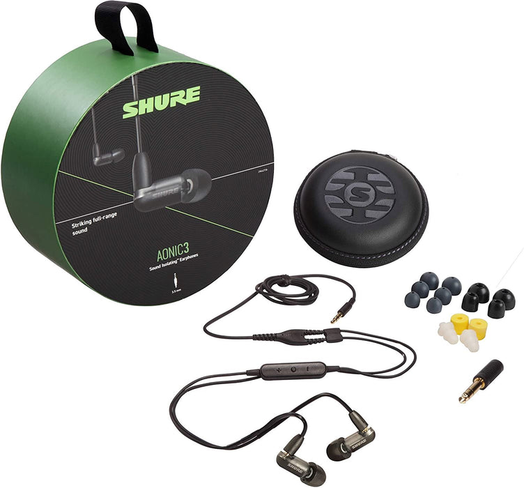 Shure AONIC 3 Wired Sound Isolating Earbuds, Clear Sound, Single Driver, In-Ear Fit, Detachable Cable, Durable Quality, Compatible with Apple & Android Devices - Black