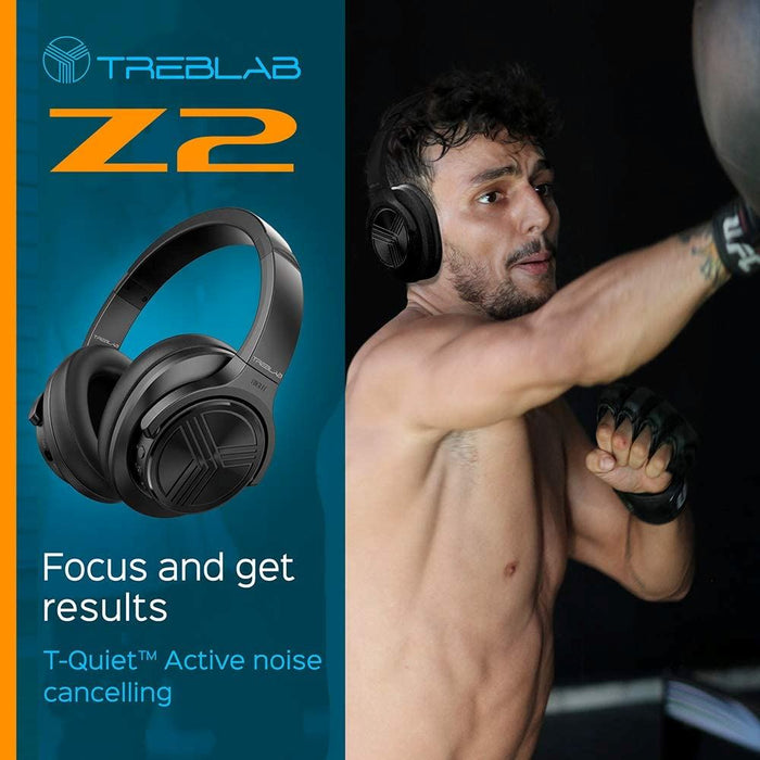 TREBLAB Z2 - Bluetooth Headphones over Ear | 35H Battery Life | Active Noise Cancelling Headphones with Microphone | Wireless Headphones for Work, Travel, TV, PC, Phone Calls