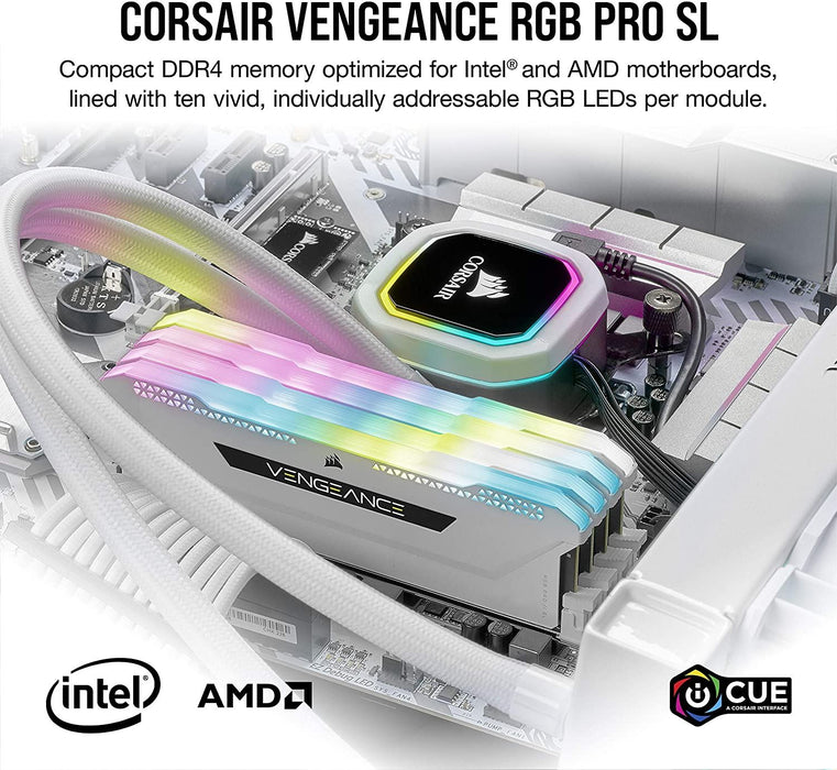 Corsair Vengeance RGB PRO SL 32GB (2X16Gb) DDR4 3600Mhz C18, Illuminated Desktop Memory Kit (10 Individually Addressable RGB Leds, Wide Compatibility, Optimised for Bandwidth & Response Times) White