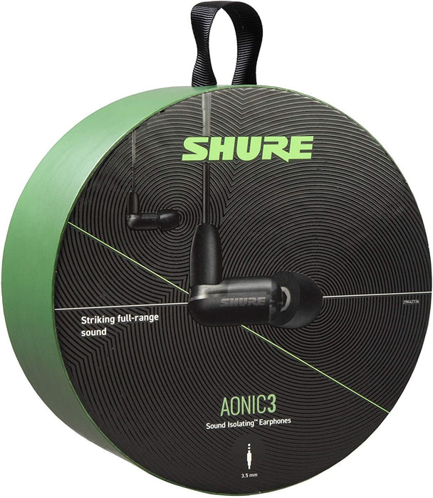 Shure AONIC 3 Wired Sound Isolating Earbuds, Clear Sound, Single Driver, In-Ear Fit, Detachable Cable, Durable Quality, Compatible with Apple & Android Devices - Black