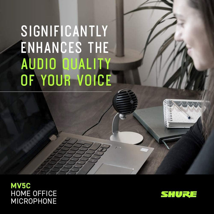 Shure MV5C Home Office Microphone, USB Conferencing Microphone for Mac & PC, Crystal Clear Voice & Call, Durable & Portable Design, Quick & Easy Setup, Works with Team, Zoom & Others - Black