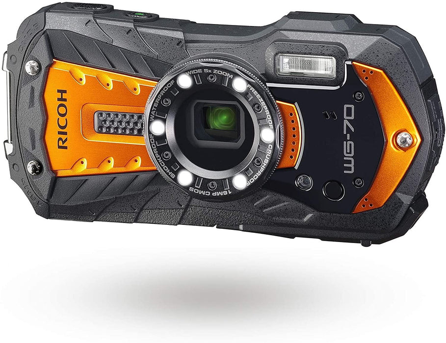 Ricoh WG-70 Orange Waterproof Digital Camera 16MP, Black