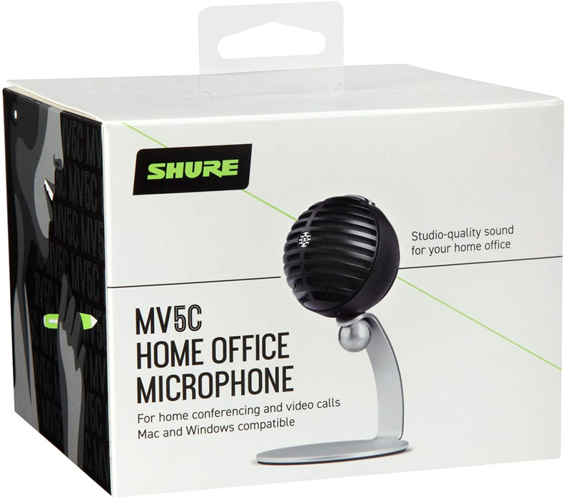 Shure MV5C Home Office Microphone, USB Conferencing Microphone for Mac & PC, Crystal Clear Voice & Call, Durable & Portable Design, Quick & Easy Setup, Works with Team, Zoom & Others - Black