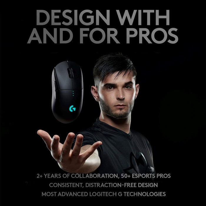 Logitech G PRO Wireless Gaming Mouse, HERO 25K Sensor, 25,600 DPI, RGB, Ultra Lightweight, 4-8 Programmable Buttons, Long Battery Life, Powerplay-Compatible, Built for Esports, Pc/Mac - Black