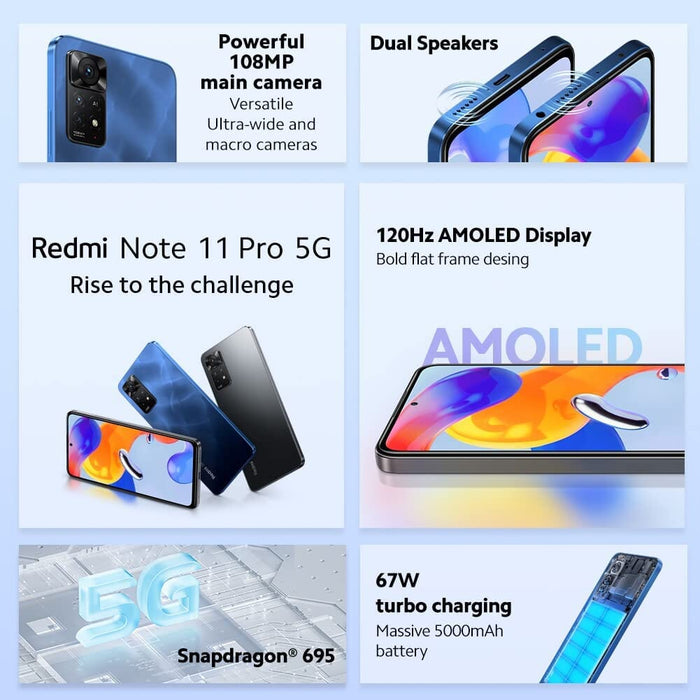 Xiaomi Redmi Note 11 Pro 5G - Smartphone 6+128GB, 6.67” 120Hz FHD+ AMOLED DotDisplay, Snapdragon 695, 108MP+8MP+2MP AI Triple Camera, 5000mAh, Graphite Gray (UK Version + 2 Years Warranty)