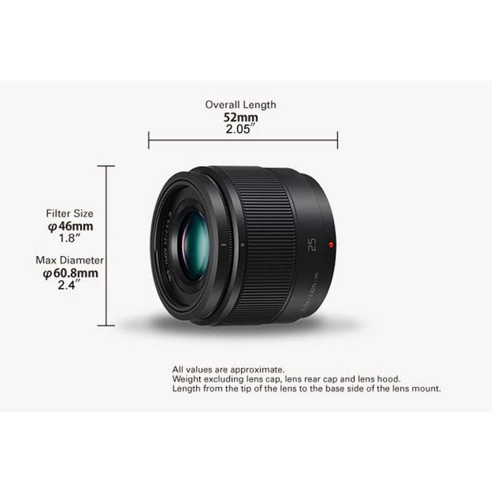 Panasonic LUMIX H-H025E-K 25mm Micro Four Thirds Camera Lens for G Series - Black